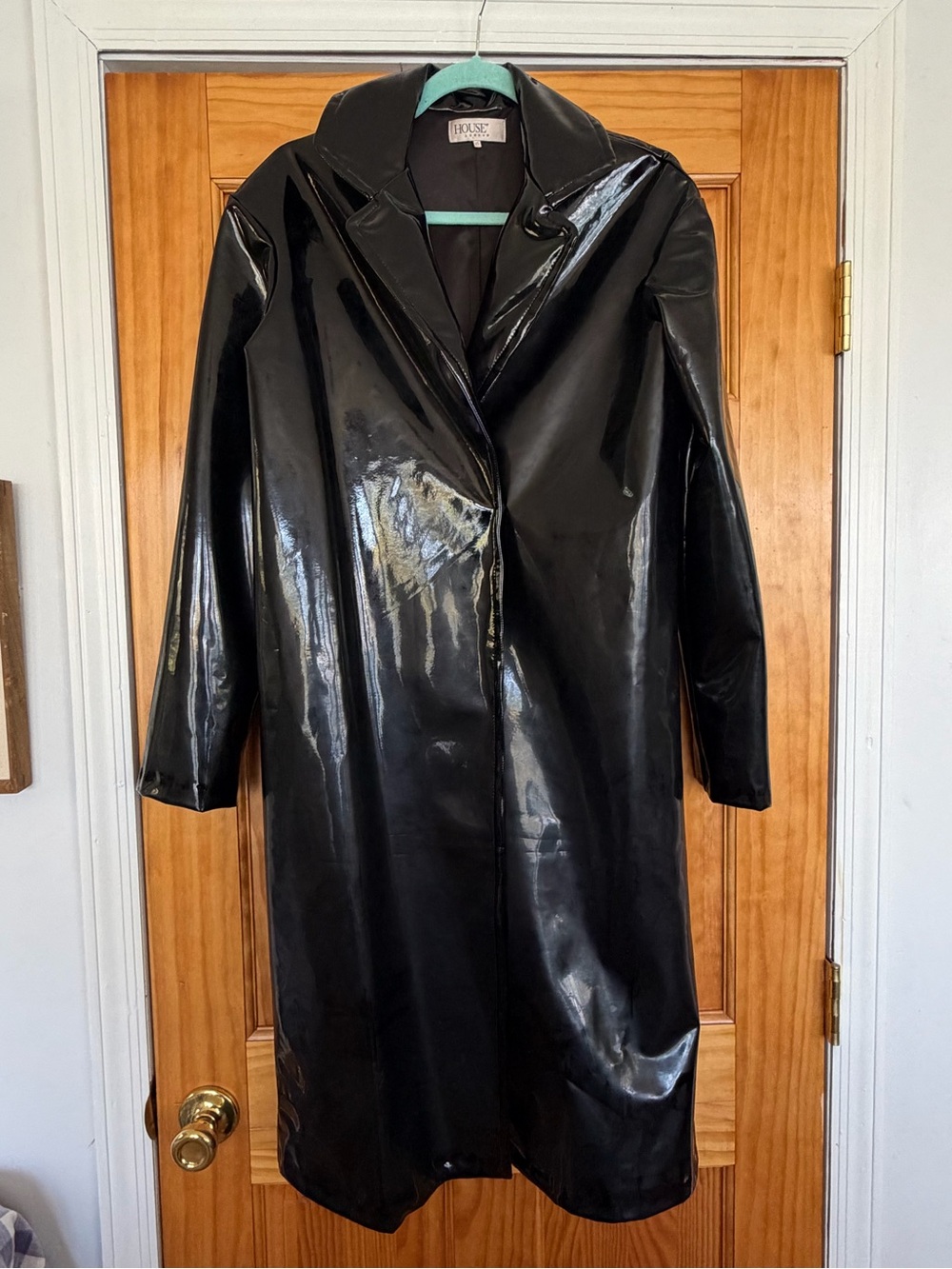Black Patent leather trench rain coat by top shop size small